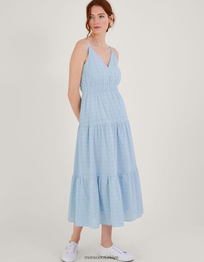 Monsoon kadınlar belle broderie katmanlı elbise JH86BT338 Giyim mavi