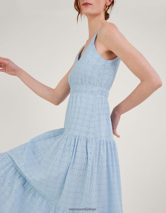 Monsoon kadınlar belle broderie katmanlı elbise JH86BT338 Giyim mavi