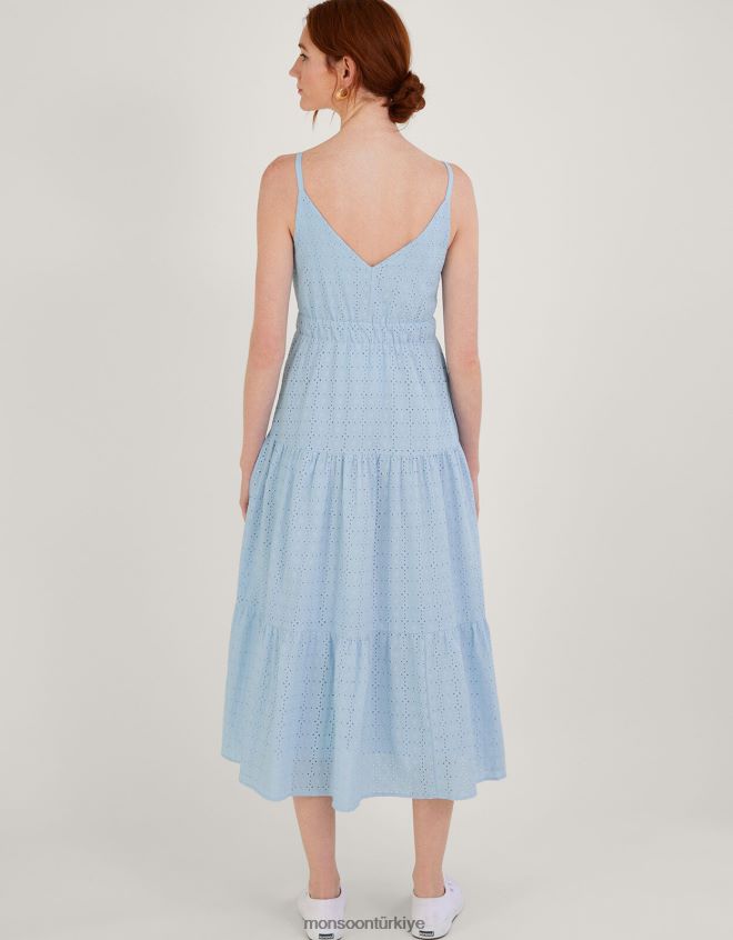 Monsoon kadınlar belle broderie katmanlı elbise JH86BT338 Giyim mavi