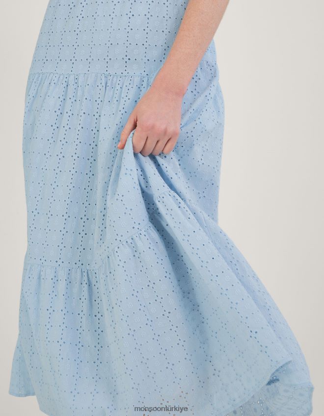 Monsoon kadınlar belle broderie katmanlı elbise JH86BT338 Giyim mavi