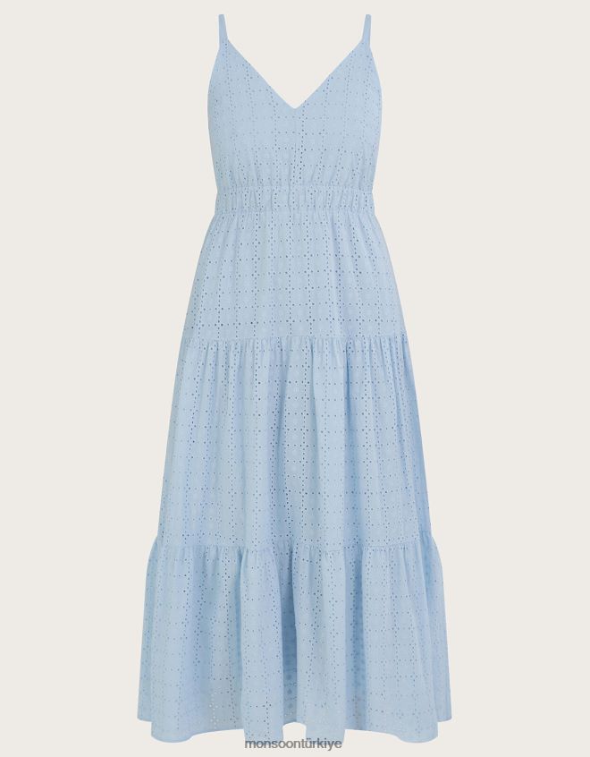 Monsoon kadınlar belle broderie katmanlı elbise JH86BT338 Giyim mavi