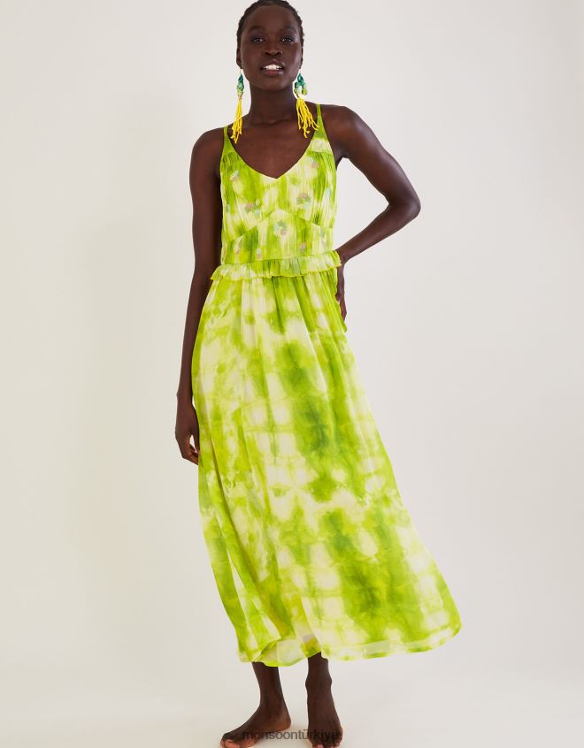 Monsoon kadınlar dalila sürdürülebilir viskoz batik elbise JH86BT188 Giyim yeşil (parlak yeşil)
