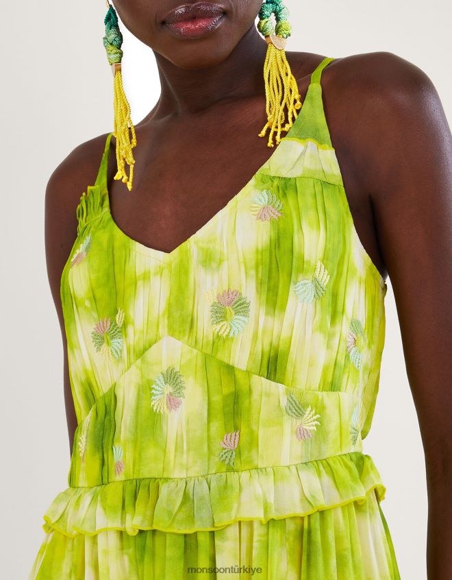 Monsoon kadınlar dalila sürdürülebilir viskoz batik elbise JH86BT188 Giyim yeşil (parlak yeşil)