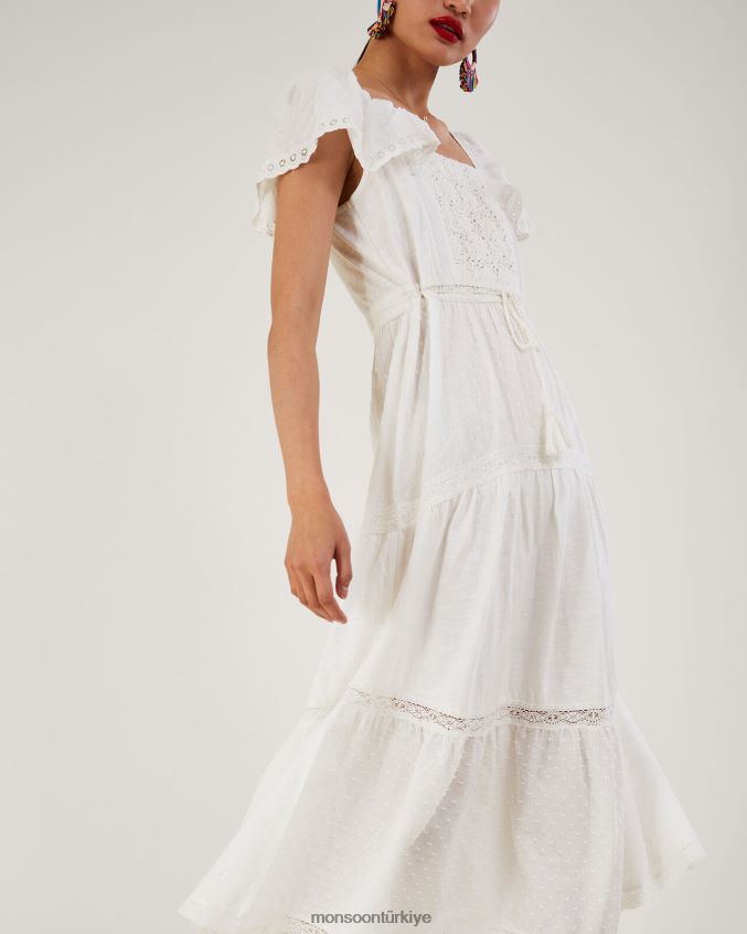 Monsoon kadınlar dokuma karışık kumaş midi elbise JH86BT979 Giyim beyaz