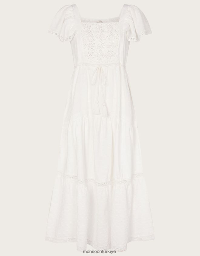 Monsoon kadınlar dokuma karışık kumaş midi elbise JH86BT979 Giyim beyaz