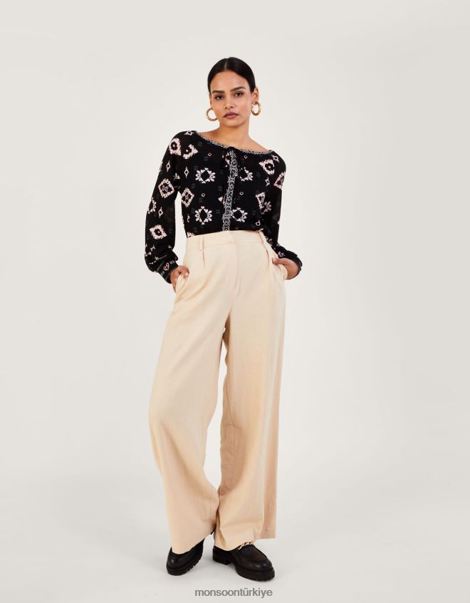 Monsoon kadınlar Geri dönüştürülmüş polyesterden üretilmiş, tamamı geometrik jarse üst JH86BT1008 Giyim siyah