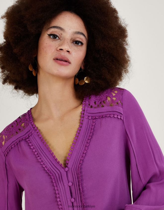 Monsoon kadınlar Hope Lenzing Ecovero'lu dantel detaylı üst JH86BT746 Giyim menekşe