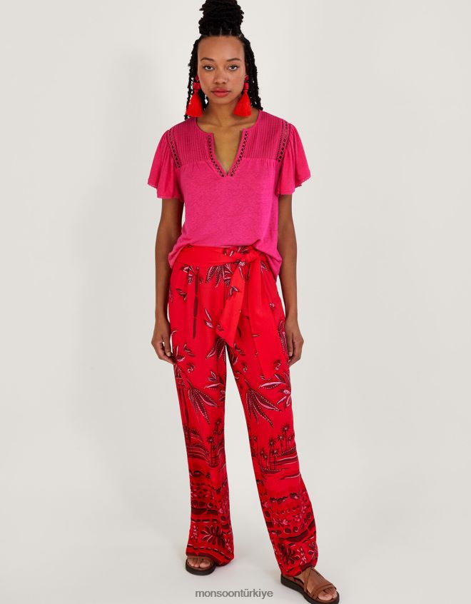 Monsoon kadınlar Keten karışımlı v yakalı dokuma üst JH86BT677 Giyim pembe