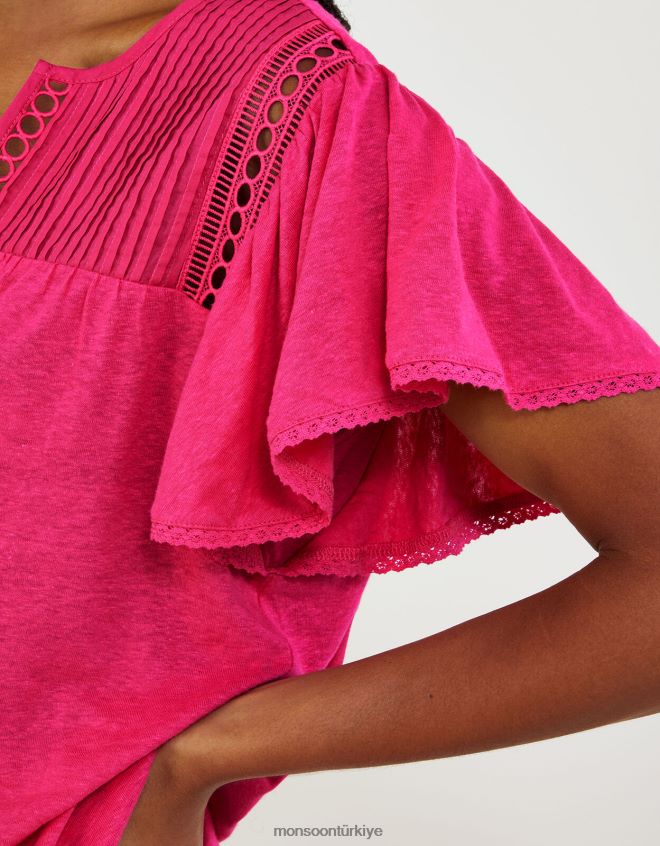 Monsoon kadınlar Keten karışımlı v yakalı dokuma üst JH86BT677 Giyim pembe