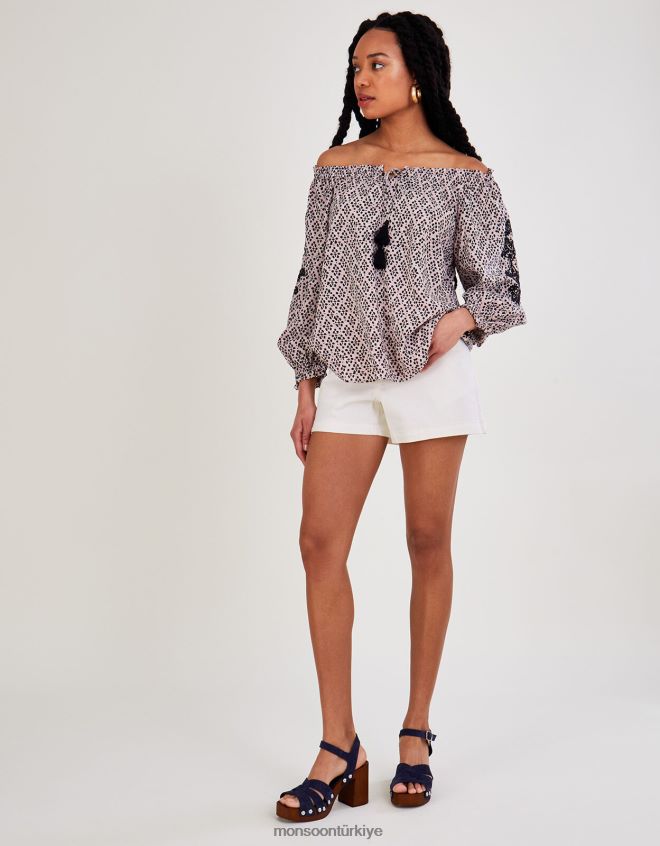 Monsoon kadınlar Lenzing Ecovero\'da baskılı bardot üst JH86BT2787 Giyim siyah