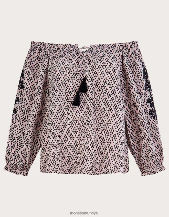 Monsoon kadınlar Lenzing Ecovero\'da baskılı bardot üst JH86BT2787 Giyim siyah