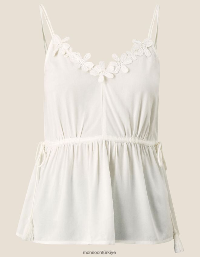 Monsoon kadınlar Lenzing Ecovero\'da çiçek detaylı cami üst JH86BT2784 Giyim beyaz