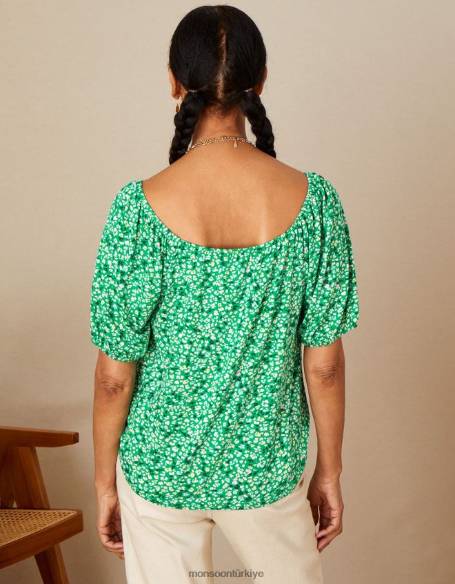 Monsoon kadınlar Lenzing Ecovero\'lu ditsy jarse üst JH86BT2788 Giyim yeşil