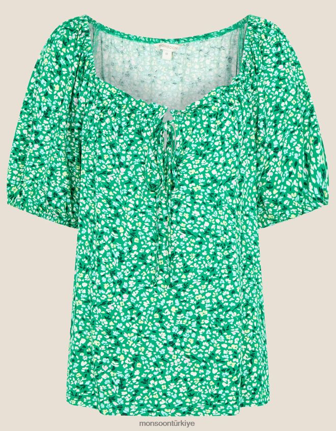 Monsoon kadınlar Lenzing Ecovero\'lu ditsy jarse üst JH86BT2788 Giyim yeşil