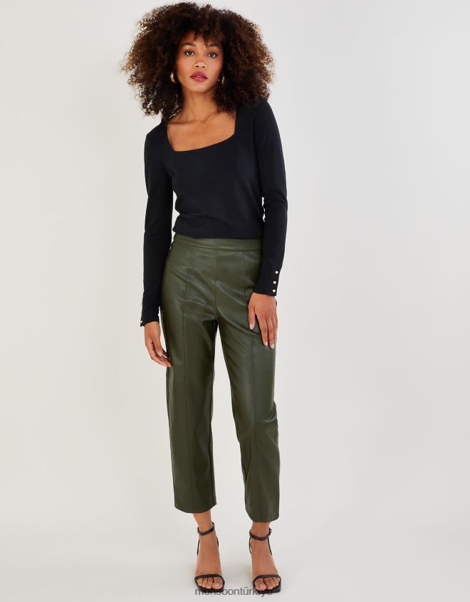 Monsoon kadınlar Sürdürülebilir pamuklu kare yakalı jarse üst JH86BT1095 Giyim siyah