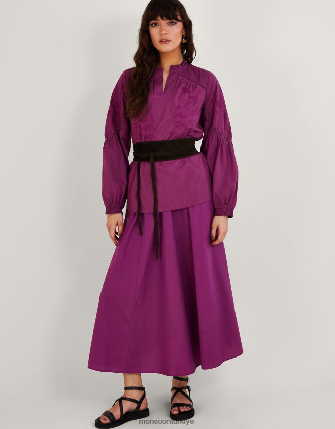 Monsoon kadınlar Sürdürülebilir pamuktan ton işlemeli baş üstü üst JH86BT739 Giyim mor (leylak)