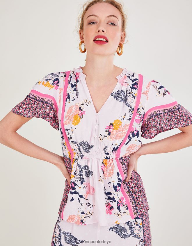 Monsoon kadınlar Sürdürülebilir viskondan Phedra baskılı üst JH86BT1078 Giyim pembe (allık)