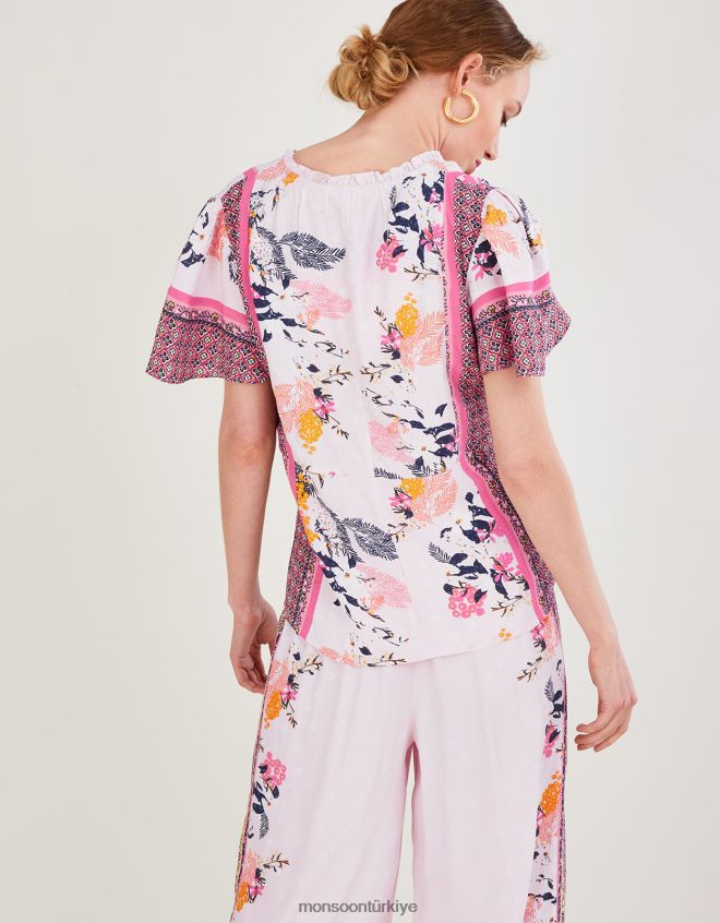 Monsoon kadınlar Sürdürülebilir viskondan Phedra baskılı üst JH86BT1078 Giyim pembe (allık)