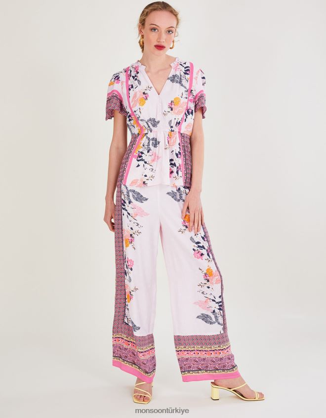 Monsoon kadınlar Sürdürülebilir viskondan Phedra baskılı üst JH86BT1078 Giyim pembe (allık)