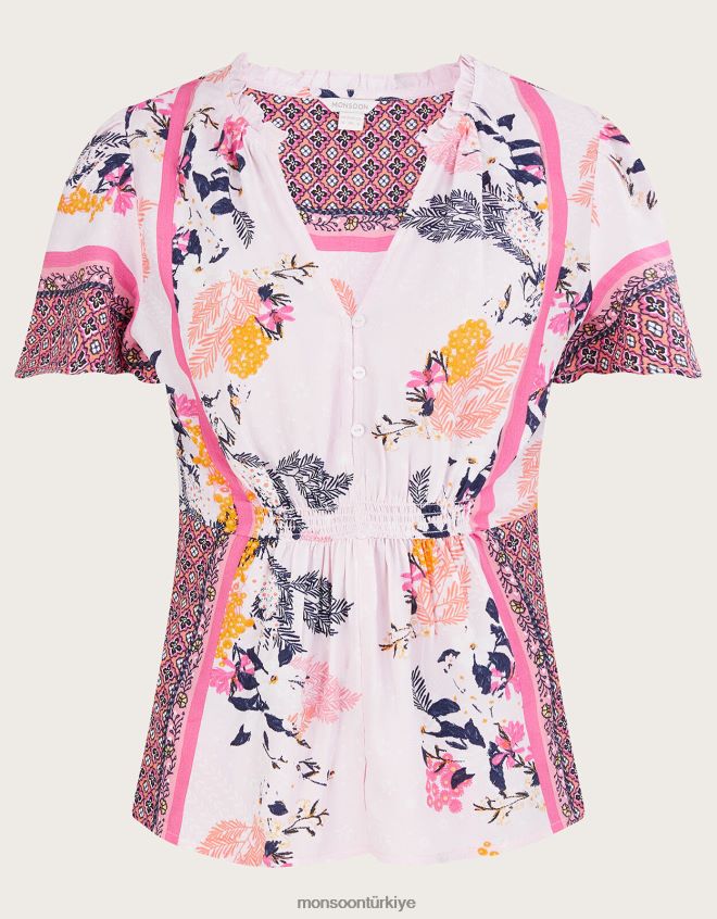 Monsoon kadınlar Sürdürülebilir viskondan Phedra baskılı üst JH86BT1078 Giyim pembe (allık)