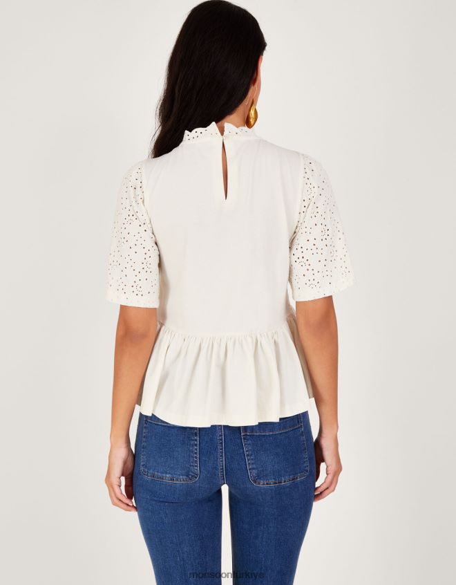 Monsoon kadınlar Schiffli detaylı üst JH86BT181 Giyim fildişi