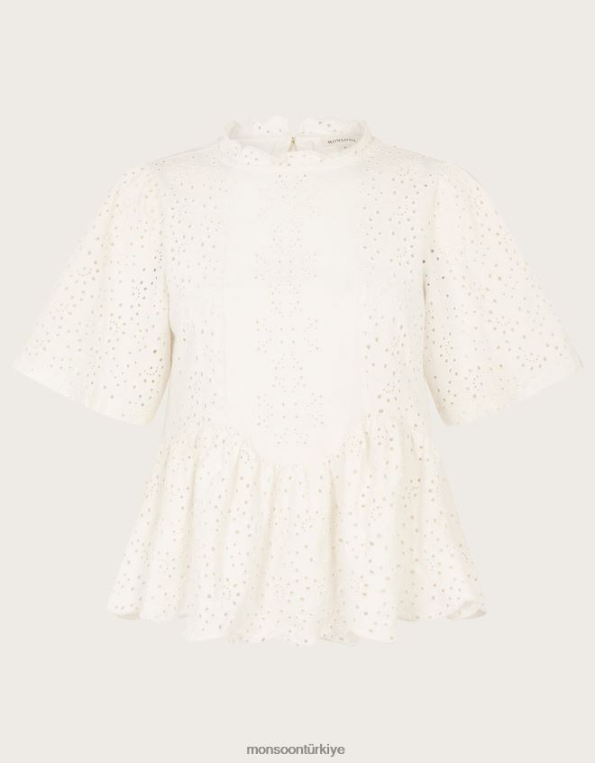 Monsoon kadınlar Schiffli detaylı üst JH86BT181 Giyim fildişi