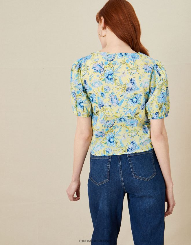 Monsoon kadınlar artisan studio çiçek desenli üst JH86BT794 Giyim mavi