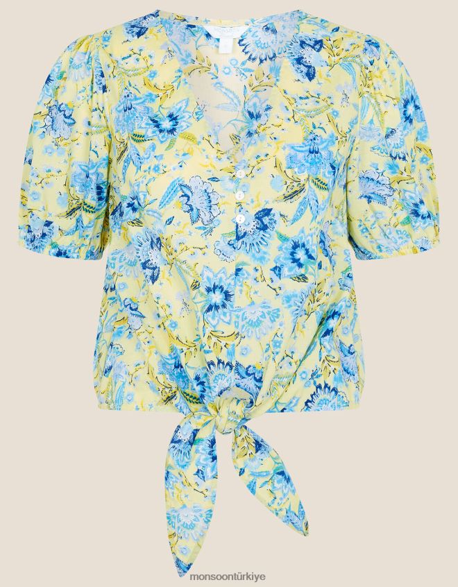 Monsoon kadınlar artisan studio çiçek desenli üst JH86BT794 Giyim mavi