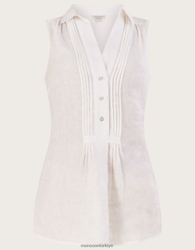 Monsoon kadınlar beril uzun çizgili keten tunik üst JH86BT550 Giyim beyaz