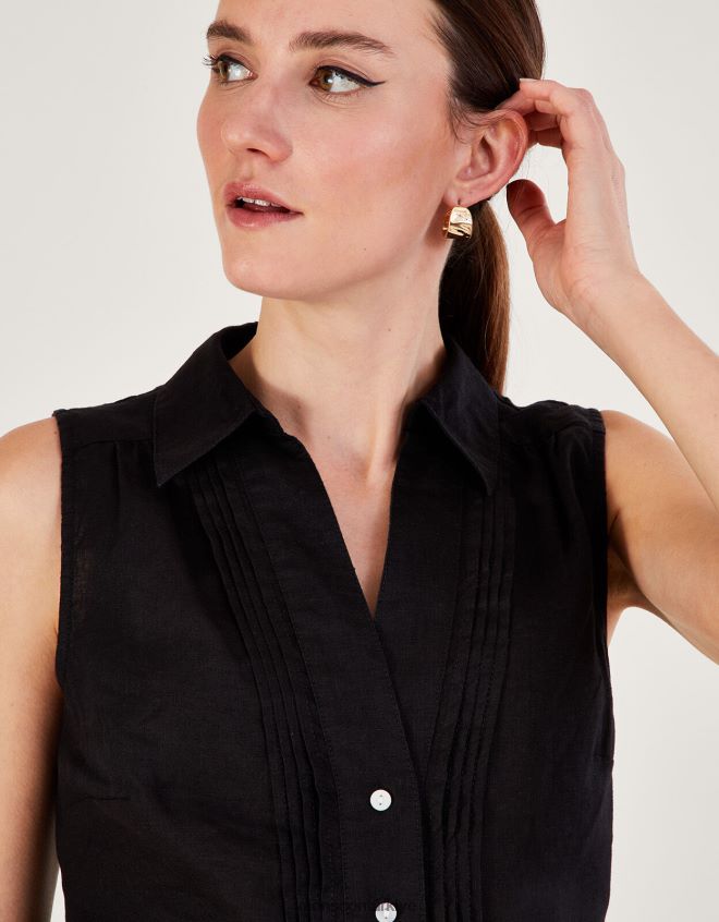 Monsoon kadınlar beril uzun çizgili keten tunik üst JH86BT790 Giyim siyah