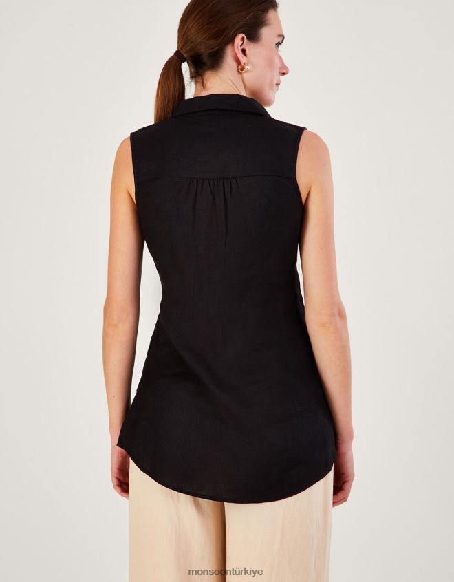 Monsoon kadınlar beril uzun çizgili keten tunik üst JH86BT790 Giyim siyah