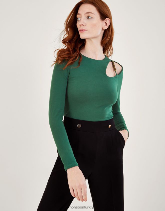 Monsoon kadınlar boncuk detaylı jarse üst JH86BT370 Giyim yeşil (haki)