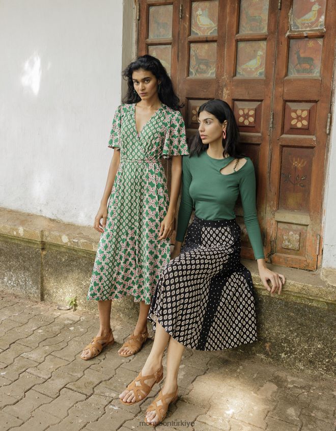 Monsoon kadınlar boncuk detaylı jarse üst JH86BT370 Giyim yeşil (haki)