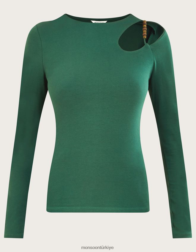 Monsoon kadınlar boncuk detaylı jarse üst JH86BT370 Giyim yeşil (haki)