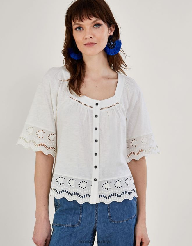 Monsoon kadınlar broderie süslemeli düğmeli üst JH86BT215 Giyim fildişi