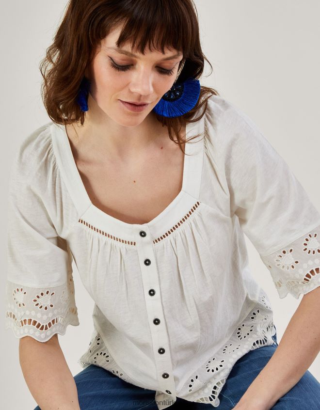 Monsoon kadınlar broderie süslemeli düğmeli üst JH86BT215 Giyim fildişi