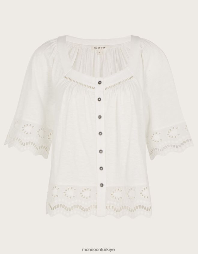 Monsoon kadınlar broderie süslemeli düğmeli üst JH86BT215 Giyim fildişi