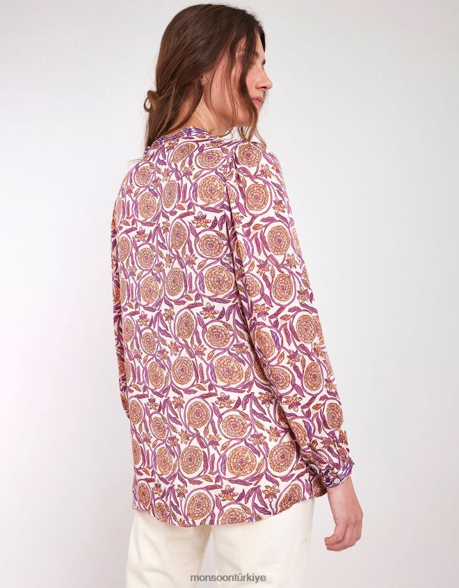 Monsoon kadınlar doğu alex desenli saten bluz JH86BT467 Giyim doğal (ekru)