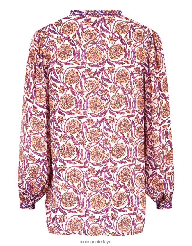 Monsoon kadınlar doğu alex desenli saten bluz JH86BT467 Giyim doğal (ekru)