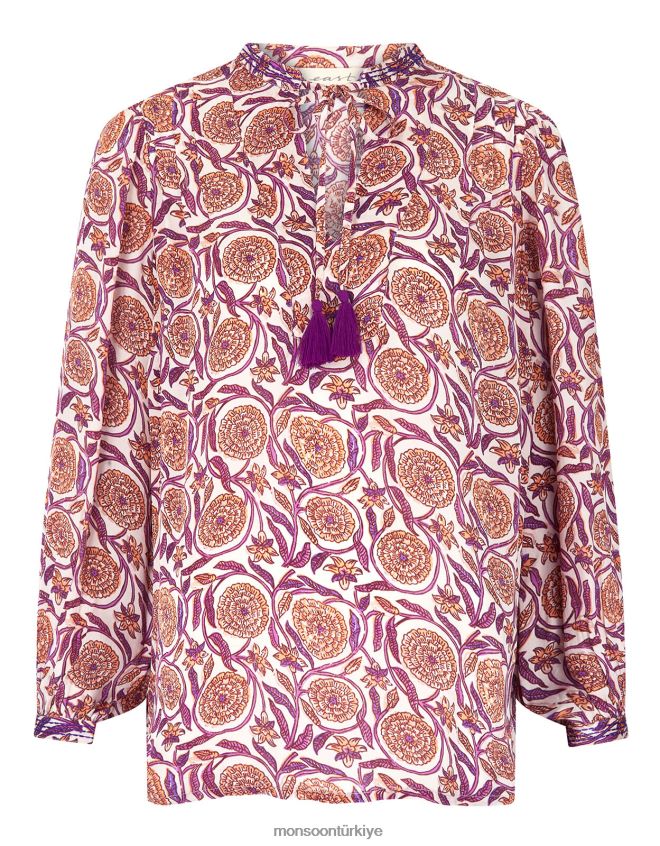Monsoon kadınlar doğu alex desenli saten bluz JH86BT467 Giyim doğal (ekru)