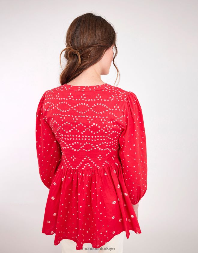 Monsoon kadınlar doğu nova bandhani desenli üst JH86BT687 Giyim kırmızı