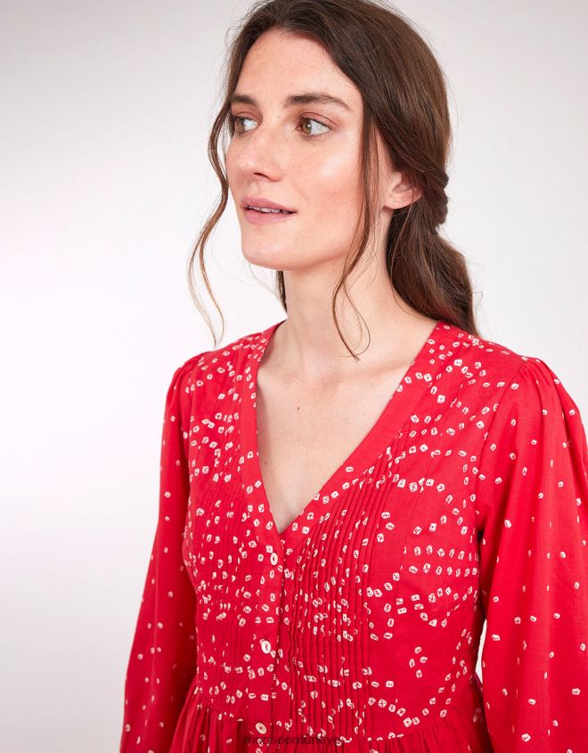 Monsoon kadınlar doğu nova bandhani desenli üst JH86BT687 Giyim kırmızı