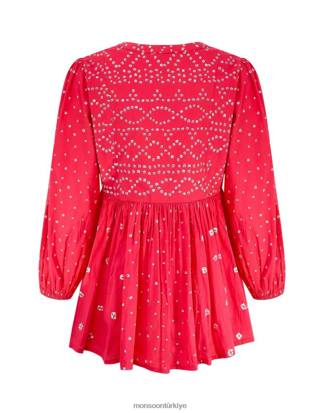 Monsoon kadınlar doğu nova bandhani desenli üst JH86BT687 Giyim kırmızı