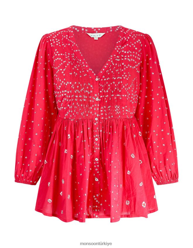 Monsoon kadınlar doğu nova bandhani desenli üst JH86BT687 Giyim kırmızı