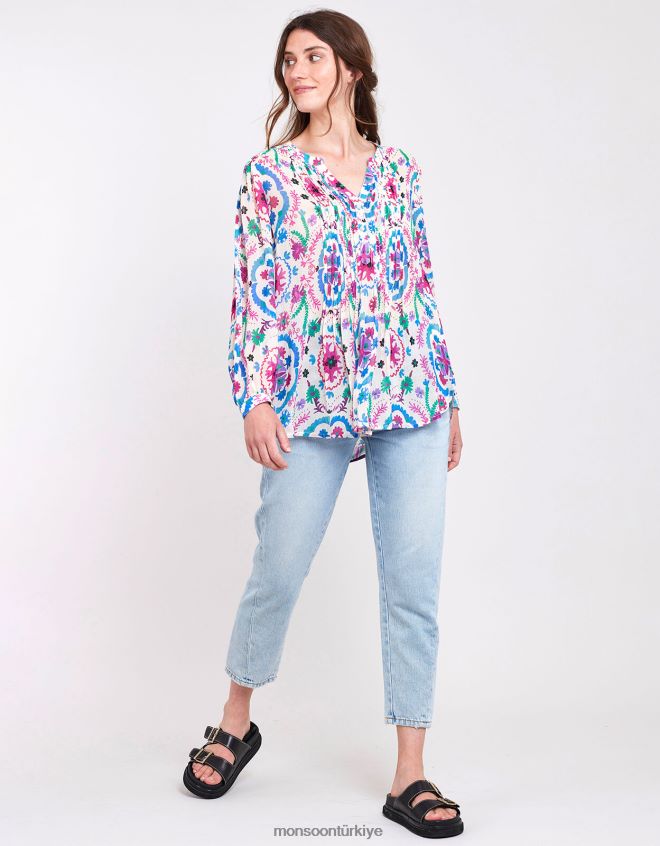 Monsoon kadınlar doğu preeti nervürlü bluz JH86BT458 Giyim beyaz