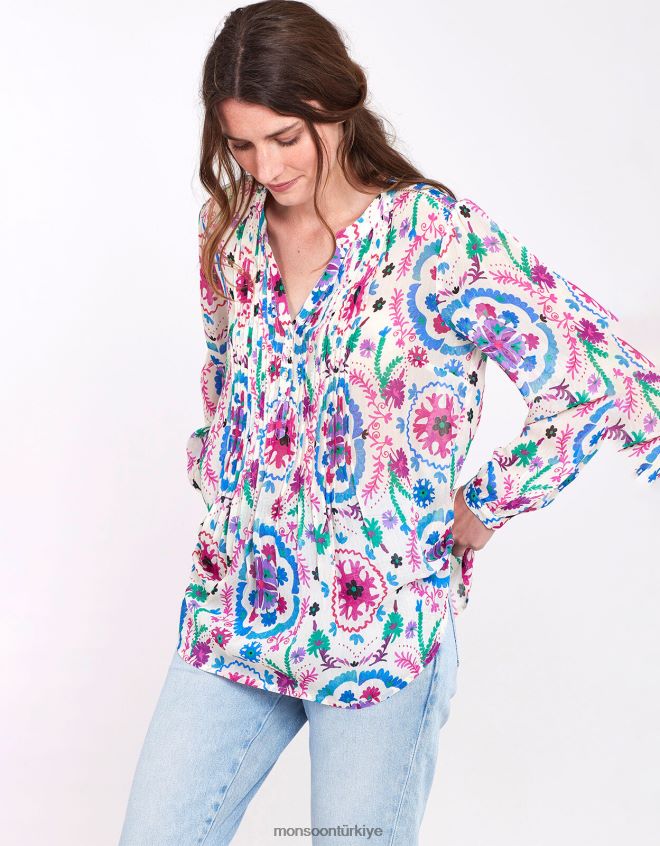 Monsoon kadınlar doğu preeti nervürlü bluz JH86BT458 Giyim beyaz