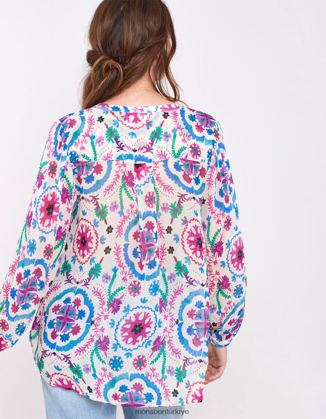 Monsoon kadınlar doğu preeti nervürlü bluz JH86BT458 Giyim beyaz