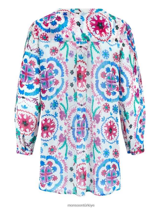 Monsoon kadınlar doğu preeti nervürlü bluz JH86BT458 Giyim beyaz