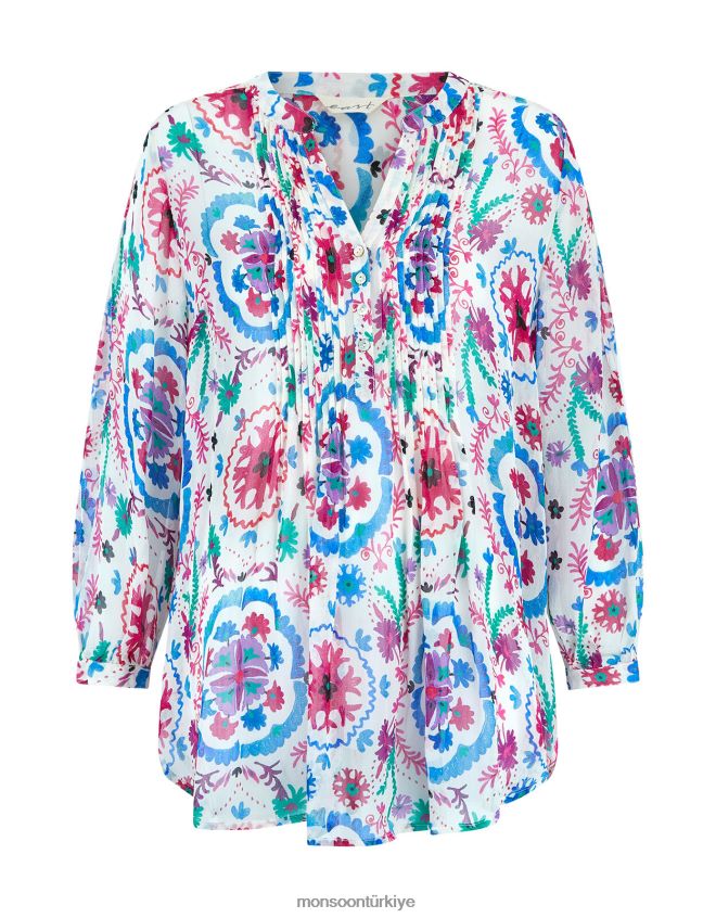 Monsoon kadınlar doğu preeti nervürlü bluz JH86BT458 Giyim beyaz