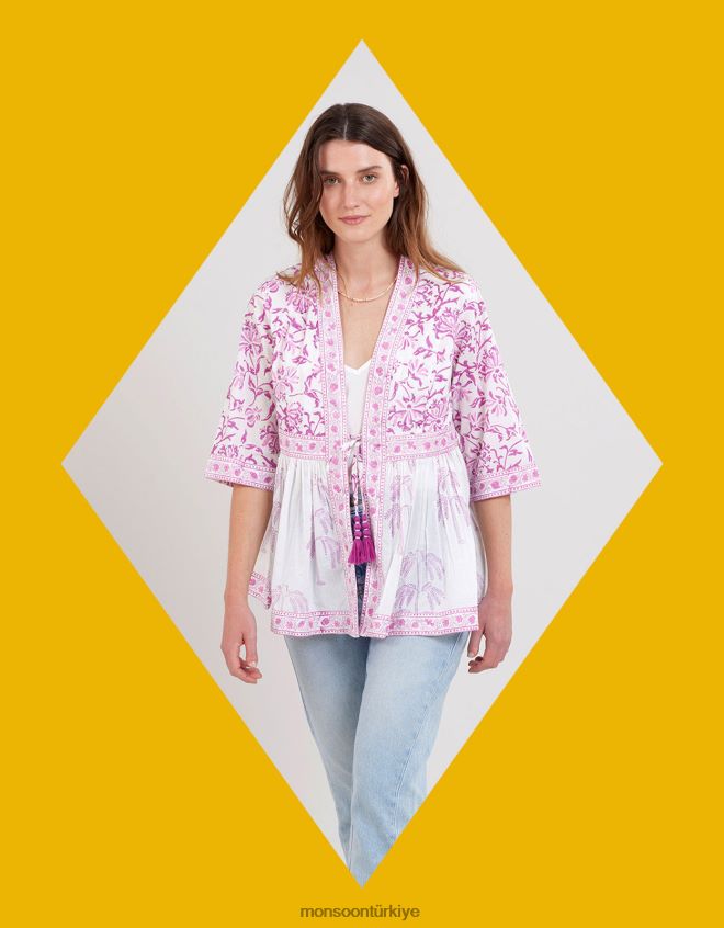 Monsoon kadınlar doğu yulia tahta baskı ceket JH86BT179 Giyim mor